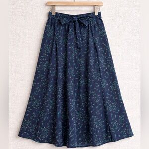 XiRENA Tara Navy and Teal Floral A-Line Skirt
